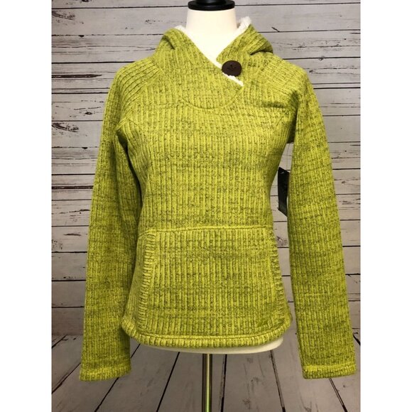 Koppen Sweater Small Knit Hoodie Green Hooded Knit Pullover Fleece Sherpa Lining - Picture 1 of 13